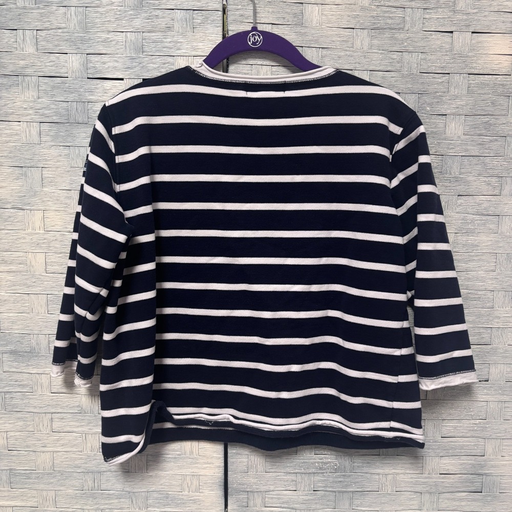 Lauren Ralph Lauren Petite S Navy White Striped 3/4 Sleeve Cotton Nautical Top - Picture 3 of 6